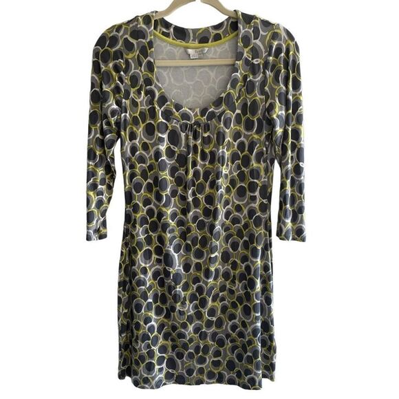 Boden Gray Circle Print Jersey Knit Short Mini 3/4 Sleeve Dress Women’s 8 Medium - Picture 1 of 4